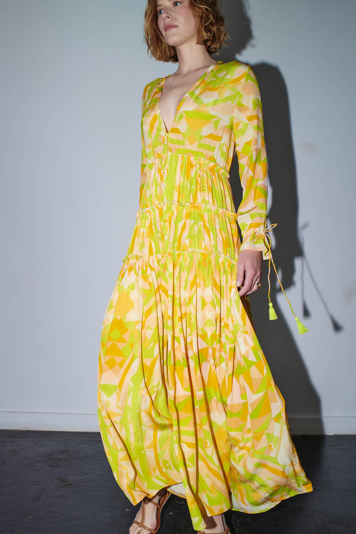 SOLSTICE Maxi Dress Kaleidoscope Yellow Peach Lime Print