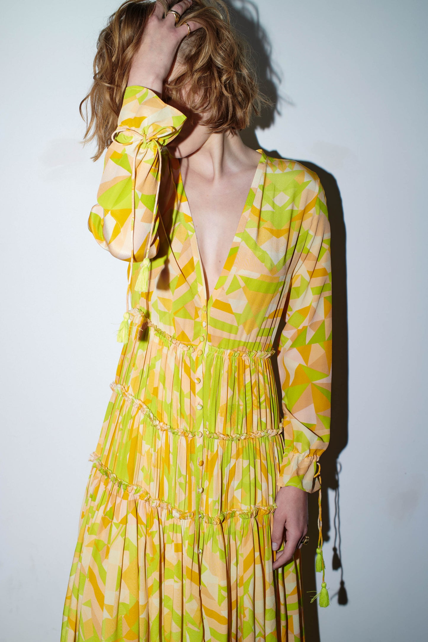 SOLSTICE Maxi Dress Kaleidoscope Yellow Peach Lime Print