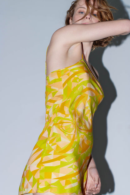 PHOENIX Slip Dress Kaleidoscope Yellow Peach Lime Print