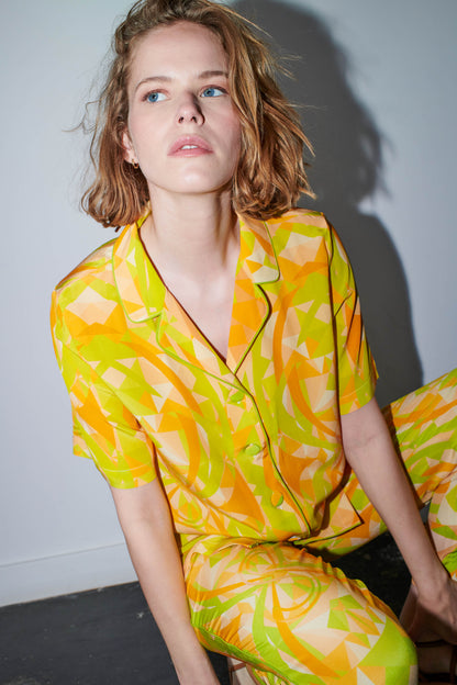 NOVA Shirt Kaleidoscope Yellow Peach Lime Print